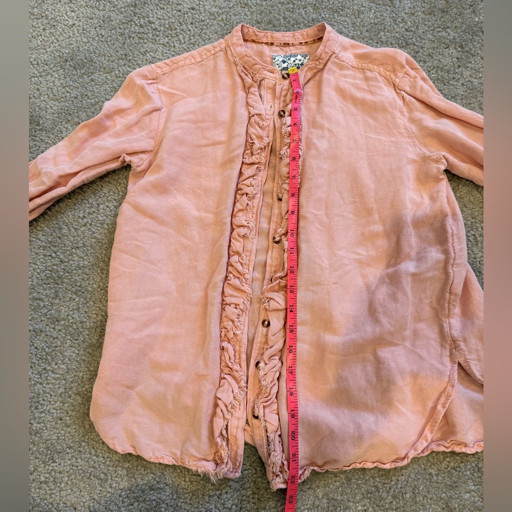 Pilcro Anthropologie Light Pink Linen Ruffled Button Down Blouse Size XS - Picture 7 of 11
